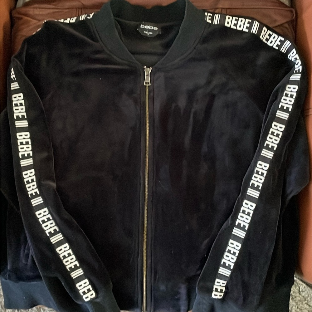 Bebe Jet Black Velour Jacket